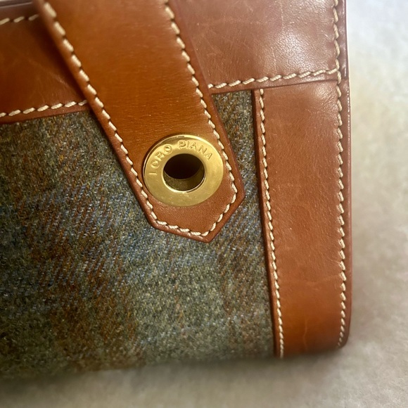 Rare Loro Piana Brown & Plaid Blue Leather Handbag - Picture 5 of 15